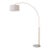 1960s Scallop 92" Arc Floor Lamp, Weathered Brass, White Marble Base, Linen Drum Shade, Modern Design For Sale