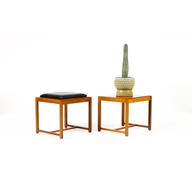 #2080 — Danish Modern Mid Century Teak Flip Top Ottoman / Side Tables — Erik Buch — Black Leather — Pair Clever and...