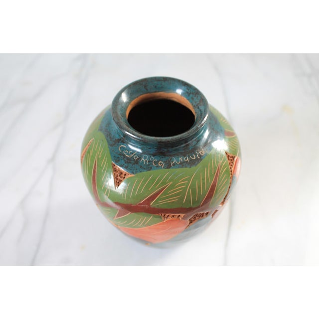 Ceramic Vintage Folk Art Artisan Made Toucan Bird Design Nicaraguan Vase For Sale - Image 7 of 9