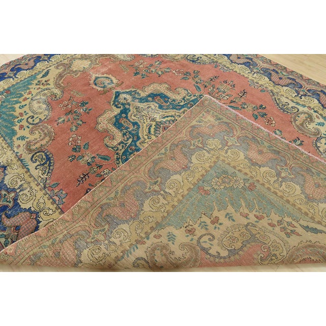 Tabriz Rug 9’8” X 12’9” Pink Wool Vintage Distressed Hand-Knotted Carpet For Sale - Image 14 of 15