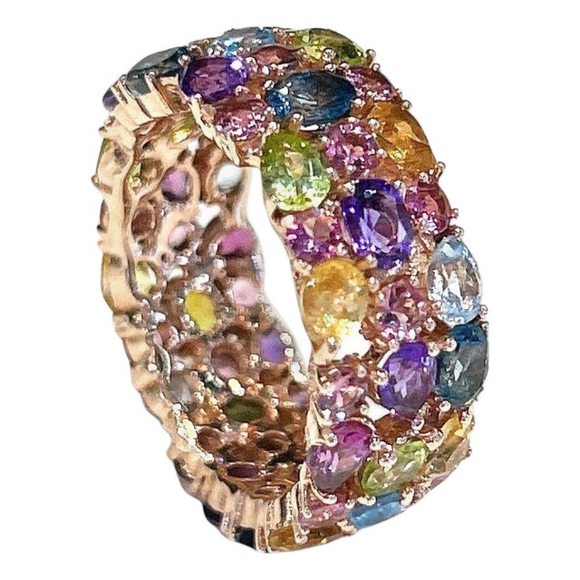 Bochic "Capri" Multi Color Tourmalines & Amethyst Ring Set In 18K Gold & Silver For Sale