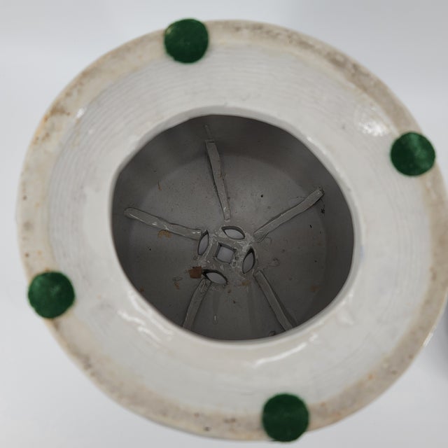 Vintage Chinoiserie Porcelain Garden Stool & Carved Wood Stand Set For Sale In Austin - Image 6 of 14