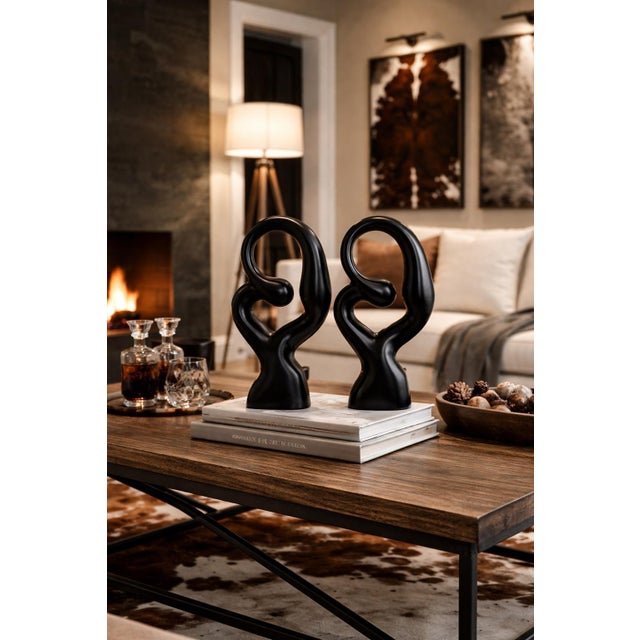 Pair of Modern Abstract Black Sculptures – Organic Infinity Form, 17” Gallery Style Statement Decor For Sale - Image 9 of 11