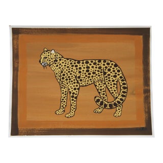 Leopard Cheetah Expressionist Minimalist Gold Raw Umber Brick Red Sienna Original Painting Cleo Plowden For Sale