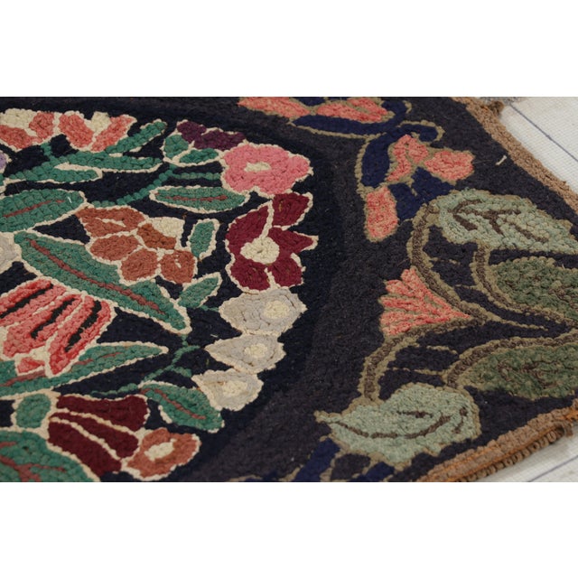 Rug & Kilim Antique Hooked Rug in Black With Floral Medallion & Patterns From Rug & Kilim For Sale - Image 4 of 7