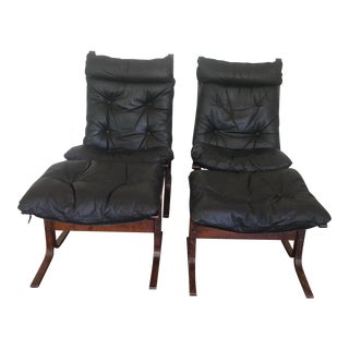 Vintage Siesta High Back Chairs & Ottomans by Westnofa - A Pair For Sale