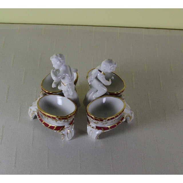 Purple 1980’s Vintage/New KPM Pair of Salt Cellars With Putties Hand-Painted With Purple-Red & Gold For Sale - Image 8 of 14