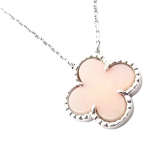 Van Cleef & Arpels Alhambra 18k White Gold Pink Opal Pendant Necklace