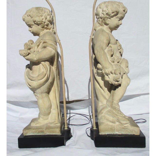 Linen Allegorical Seasons Figural Sculpture Table Lamps - A Pair of 2 For Sale - Image 8 of 17