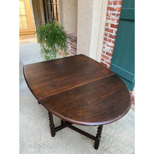 Antique English Drop Leaf Sofa Kitchen Table Barley Twist Tiger Oak Gate Leg For Sale - Image 9 of 18