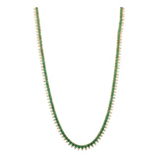 Etruscan Revival Style 10.2 CTW Emerald & 3.45 CTW Diamond Tennis Necklace in 18k Gold For Sale