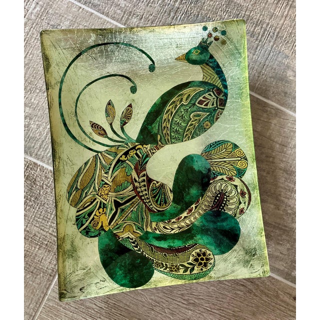 Late 20th-Century Whimsical Reverse Painted Glass Peacock Tray For Sale - Image 18 of 18