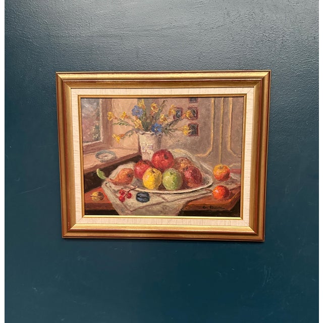 Original Oil on Canvas – “Still Life with Vase and Fruits” by Christian Rhode – Signed – Vintage & Framed – 51 × 41 cm...