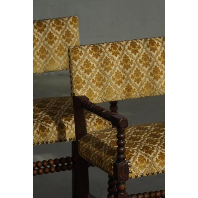 Wood French Louis XIII Style Bobbin Armchair with Patterned Fabric, 1930s For Sale - Image 7 of 18
