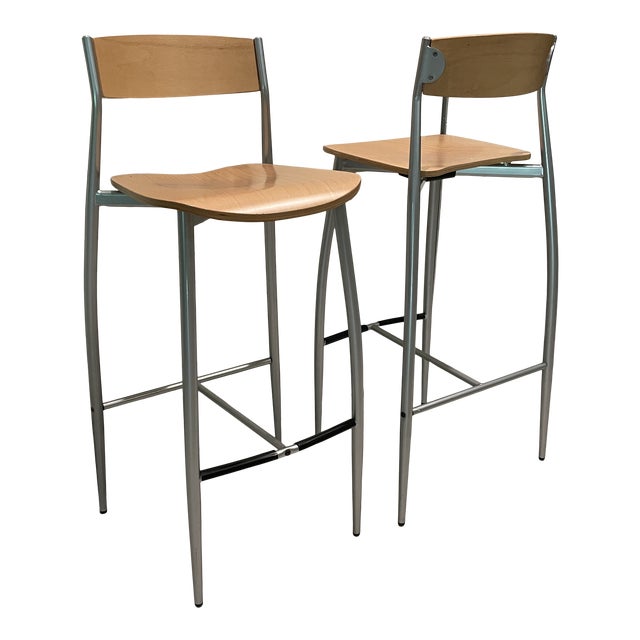 Dwr 2 Pair Altec Italia Design Baba Bar Stools Wood Metal Chairish