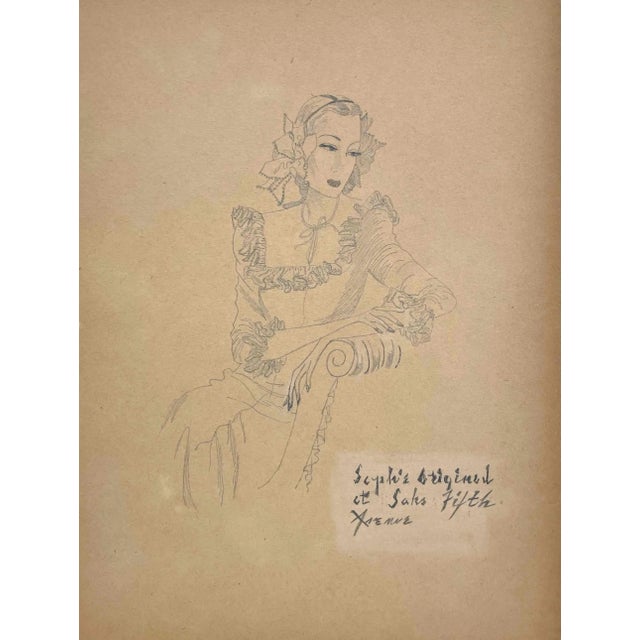 A late 1930s fashion study featuring a woman wearing a Sophie Original dress from Saks Fifth Avenue. Description on...