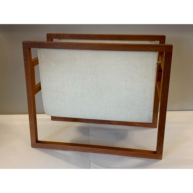 Mid-Century Modern Vintage Danish Modern Teak & Linen Double Pocket Magazine Holder For Sale - Image 3 of 10
