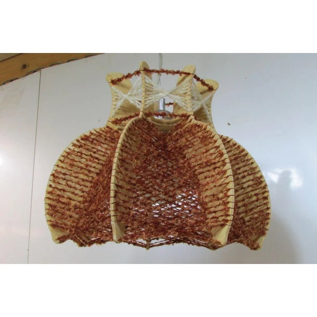Brown Scandinavian Wood & Wire Ceiling Lamp, 1960s For Sale - Image 8 of 8