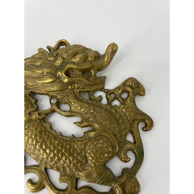 Mid-Century Modern Vintage Brass Dragon Wall Hanging - 9" Long For Sale - Image 3 of 4
