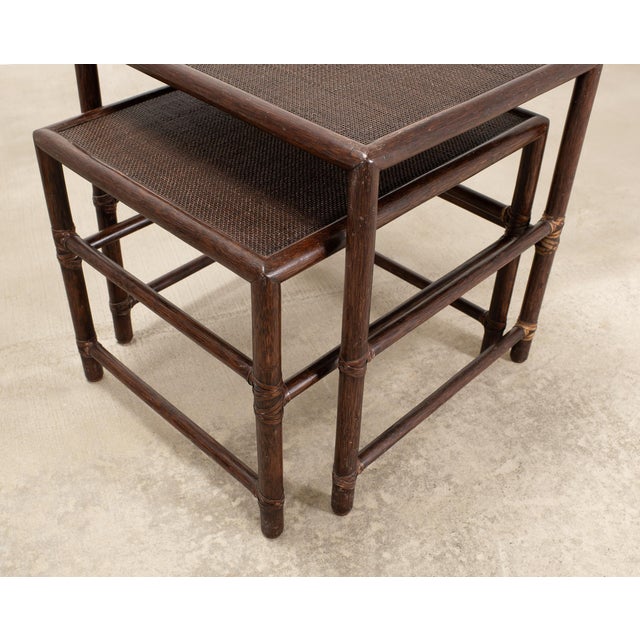 Nest of Three McGuire Rattan Cane Raffia and Oak Side Tables For Sale - Image 15 of 18