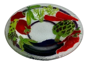 2000 Hand-Painted "Vegetables" Glass Serving Bowl