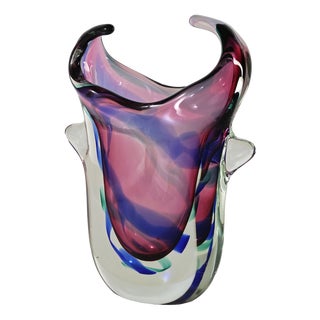 Mid-Century Modern Multicolored Sommerso Glass Vase in the style of Salviati, Italy, 1970s For Sale
