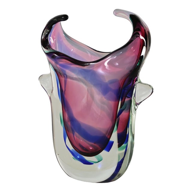 Mid-Century Modern Multicolored Sommerso Glass Vase in the style of Salviati, Italy, 1970s For Sale