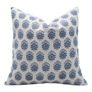 Block Printed Pure Linen Throw Pillow Cover 26x26 Inch- Bheeshma For Sale