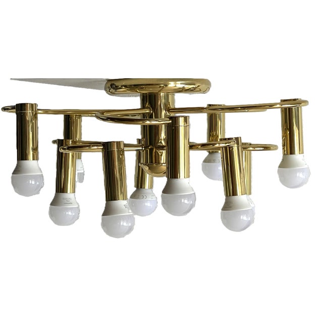 Mid-Century Modern Space Age 10-Light Brass Ceiling Lamp by Honsel Leuchten for Sölken Leuchten, Germany, 1970s For Sale - Image 4 of 18