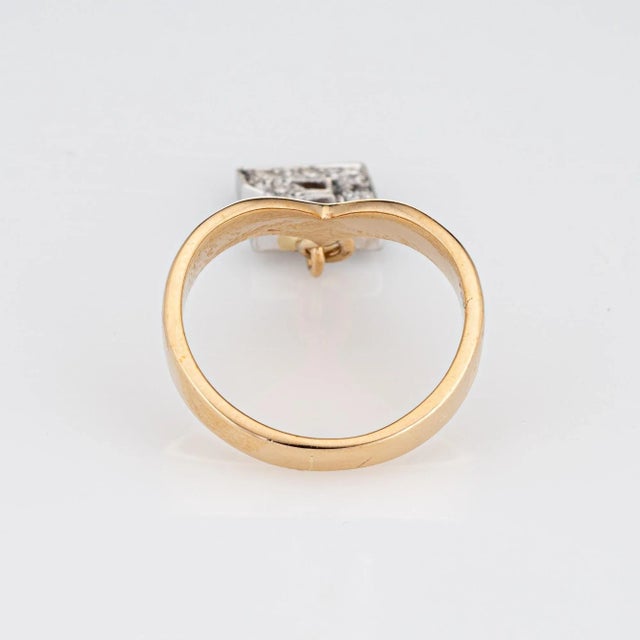 Late 20th Century Vintage Letter B Charm Ring Diamond V Shaped Sz 3.75 Pinky Estate Fine Jewellery For Sale - Image 5 of 6