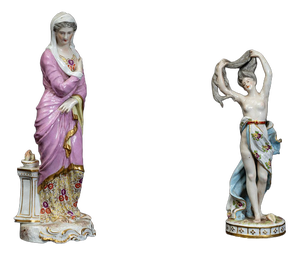 Polychrome Porcelain Sculptures Depicting Female Figures from Meissen, Late 19th Century, Set of 2