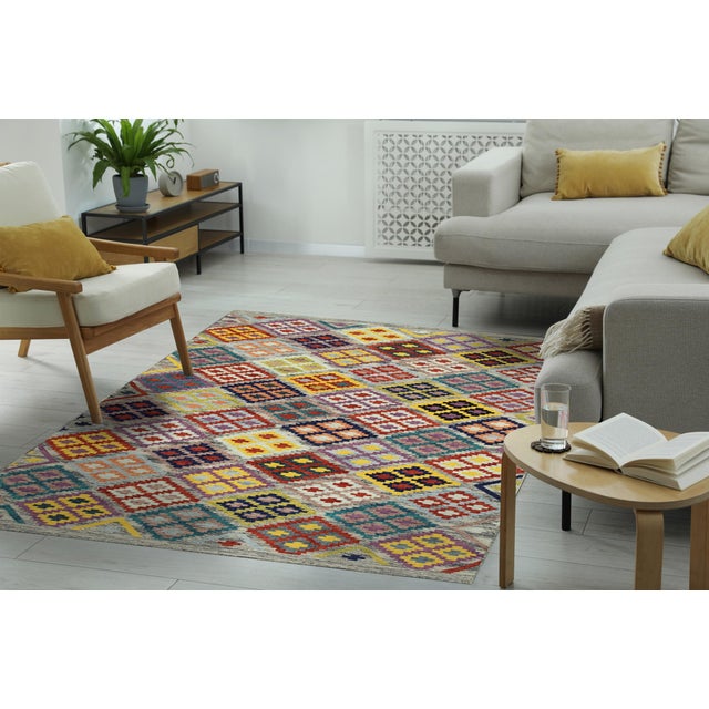 8x10 Nadia Kilim Multicolor Geometric Modern Flatweave Wool Carpet Rug For Sale In New York - Image 6 of 7