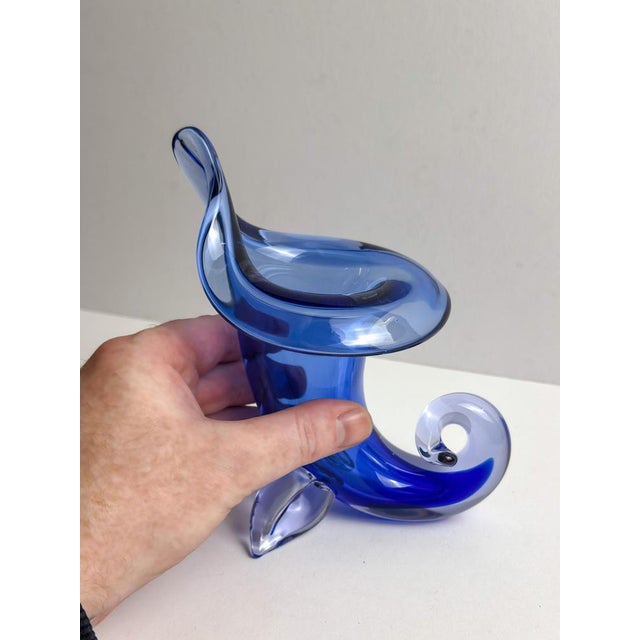 Glass Cobalt Blue Murano Glass Cornucopia Vase by Archimede Seguso, 1950s For Sale - Image 7 of 10