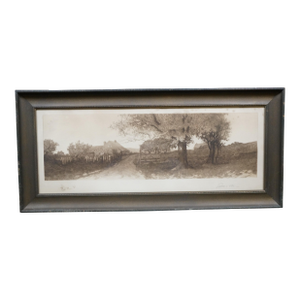 Antique Ernest Christian Rost Signed Dirt Road Farmhouse Cottage Etching 28"