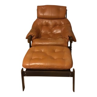 Mid-Century Modern Percival Lafer Leather and Rosewood Chair & Ottoman For Sale