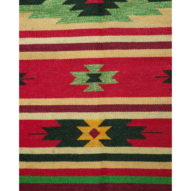 Vintage Romanian Handwoven Wool Rug with Geometric Pattern and Fringe, 1970s For Sale - Image 6 of 9