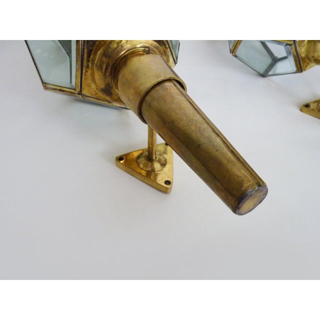 Vintage Carriage Lantern Wall Sconces in Brass and Glass, 1960s, Set of 2 For Sale - Image 9 of 11