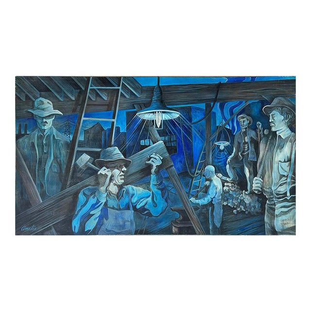 Late 20th Century Monumental Wpa Style Painting by Chicago Artist Amelia Helper For Sale