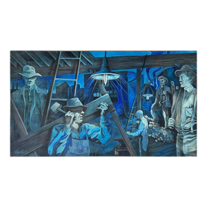Late 20th Century Monumental Wpa Style Painting by Chicago Artist Amelia Helper