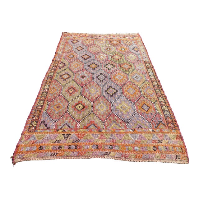 Vintage Turkish Handmade Kilim Boho Area Rugs For Sale