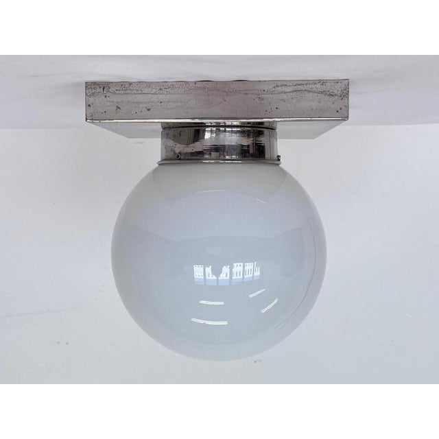 1930s Bauhaus Chrome and Glass Ceiling Lamps, 1930s, Set of 2 For Sale - Image 5 of 9