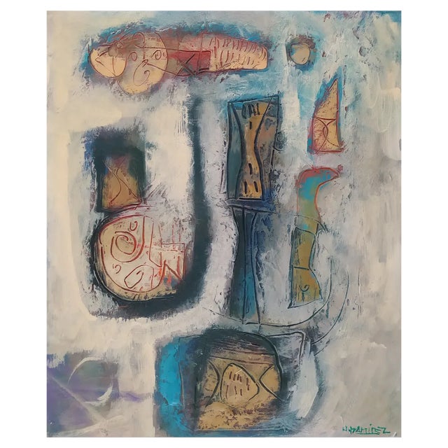 Hector Ramirez Ortega, Composition, 1990, Mixed Media on Canvas For Sale