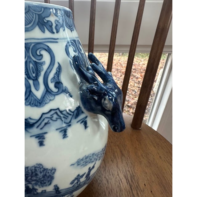 Vintage Chinese Blue and White Porcelain Signed Vase | 10in. Wide, 8in. Deep and 10in. Tall | $100 | Dm to Purchase For Sale In Washington DC - Image 6 of 7