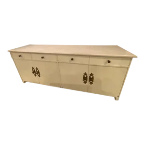 1960s White Marble & Brass Credenza in the Manner of Tommi Parzinger