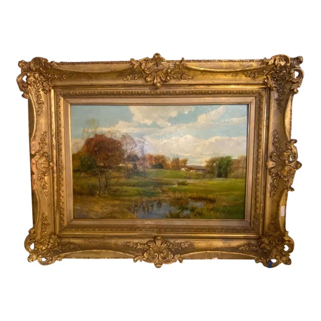 Olive Parker Black Signed Oil on Canvas Autumn Landscape Giltwood Gold Frame For Sale