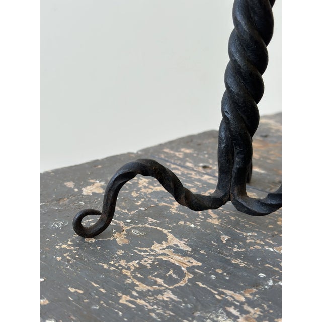 Vintage Wrought Iron Twisted Tripod Candelabra, Circa Early-Mid 20th Century For Sale - Image 10 of 16