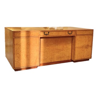 John Widdicomb Mid-Century Style Burlwood and Brass Campaign Executive Partner’s Desk For Sale