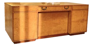John Widdicomb Mid-Century Style Burlwood and Brass Campaign Executive Partner’s Desk