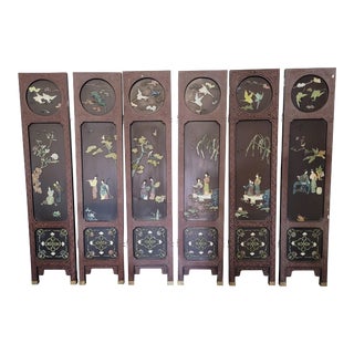 Vintage Chinese Hardstone Folding Screen - Set of 6 For Sale