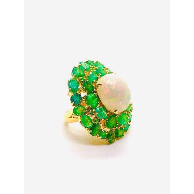 Gemstone Bochic “Orient” Vintage Emeralds & Fire Opal Ring Set In 18K Gold & Silver For Sale - Image 7 of 10